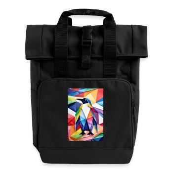 Regenbogen-Origami-Pinguin - Rolltop Rucksack mit zwei Griffen - Schwarz - Vorne