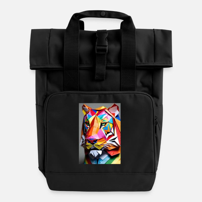 Rainbow Paper Tiger - Roll Top Backpack with Two Handles - black