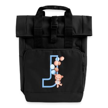 Blue Bear J Letter - Roll Top Backpack with Two Handles - black - Front