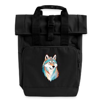 Wolf Vektor Kunst mit lebendiger Farbe Illustration - Rolltop Rucksack mit zwei Griffen - Schwarz - Vorne