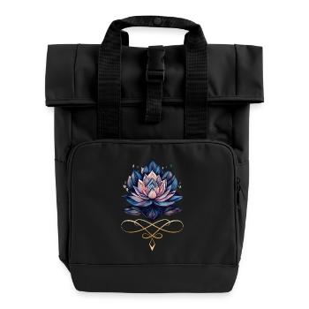 Seerose auf Goldener Bordüre - Rolltop Rucksack mit zwei Griffen - Schwarz - Vorne