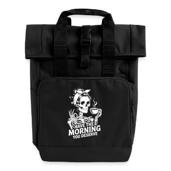 Coffee Kick Skeleton Morning Ritual - Roll Top Backpack with Two Handles - black - Front