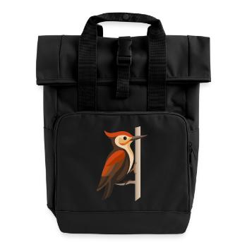 Specht an Baumstamm – Stilisiertes Vogelmotiv - Rolltop Rucksack mit zwei Griffen - Schwarz - Vorne