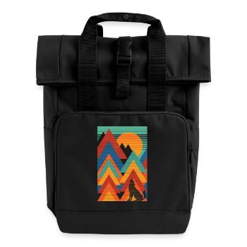 Landschaft (Wolf, Dreiecke) - Rolltop Rucksack mit zwei Griffen - Schwarz - Vorne