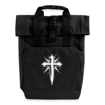 Christian Cross with Appearance Effect - Roll Top Backpack with Two Handles - black - Front