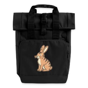 Pastel tabby rabbit stripes Tabby - Roll Top Backpack with Two Handles - black - Front