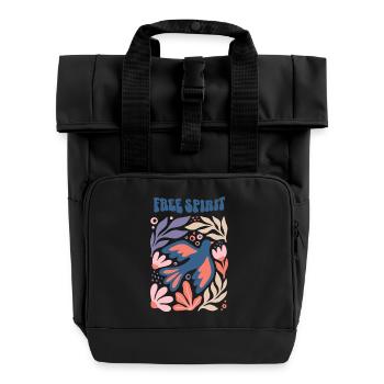Free Spirit - Aesthetic Boho Graphic Floral Bird - Roll Top Backpack with Two Handles - black - Front