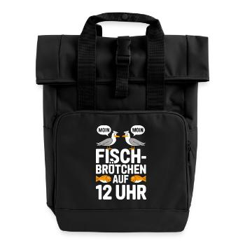  Moin Moin Fischbrötchen Auf 12 Uhr Lustiger Möwen - Rolltop Rucksack mit zwei Griffen - Schwarz - Vorne