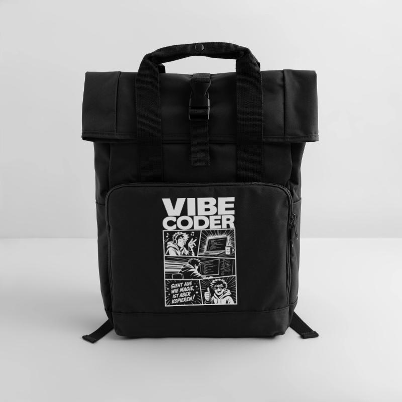 Vibe Coder Magie durch Kopieren Comic Rolltop Rucksack mit zwei Griffen
