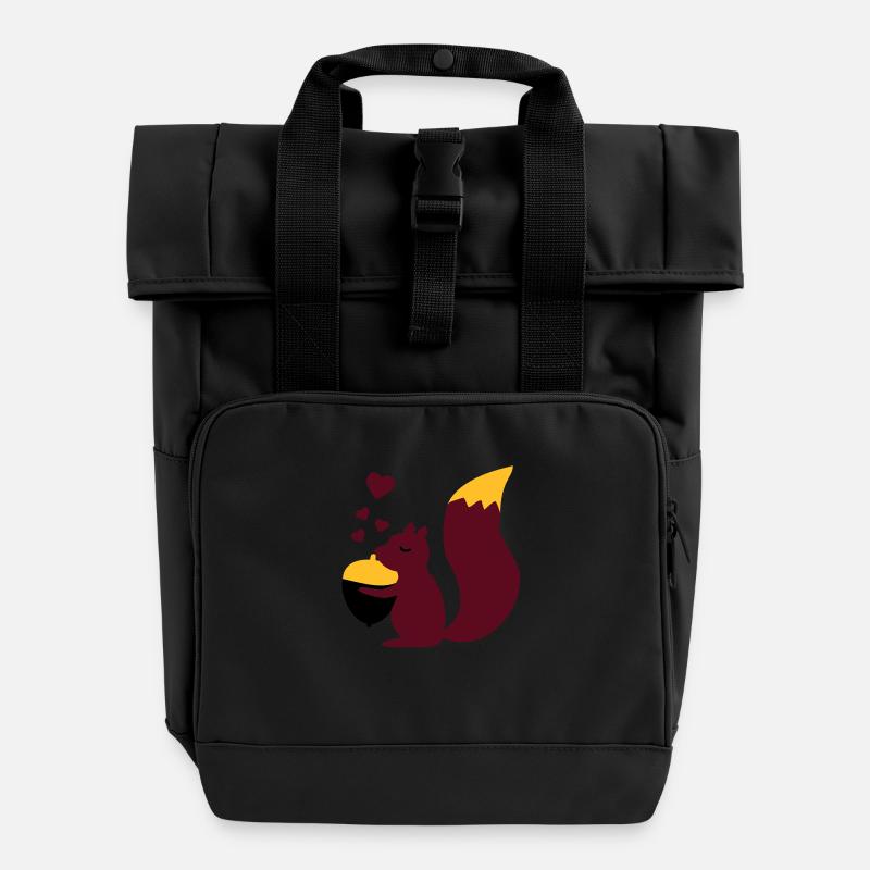 squirell love nuts - Roll Top Backpack with Two Handles - black