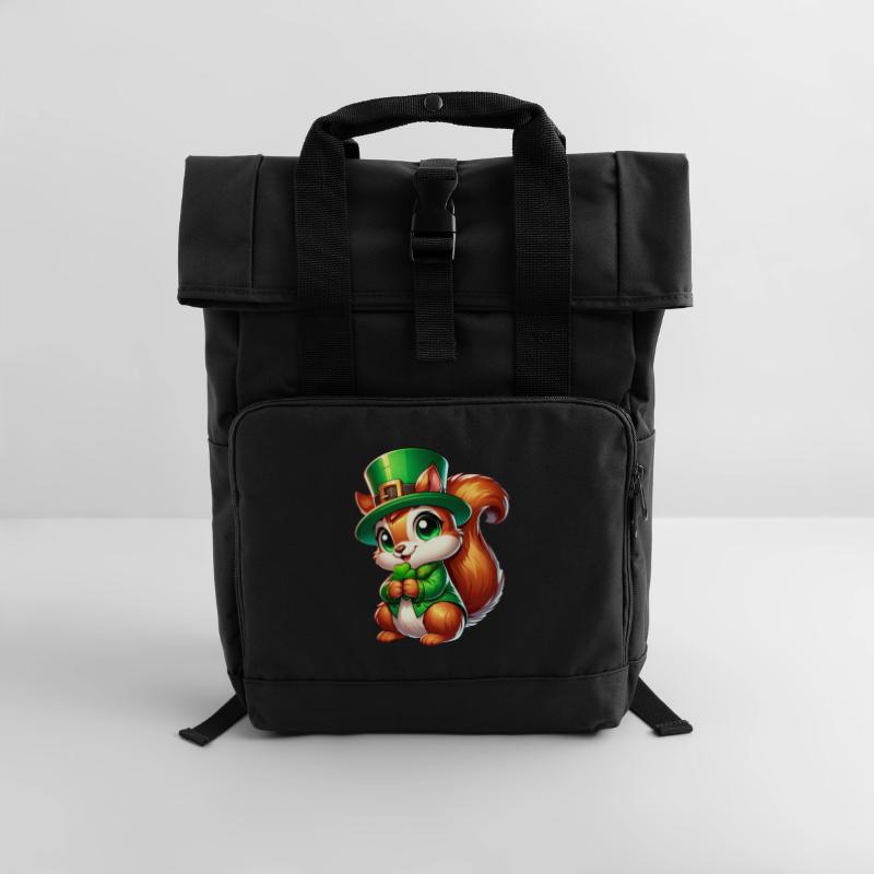 Conception de bande dessinée écureuil mignon de la Saint-Patrick Sac à dos Roll Top à deux anses