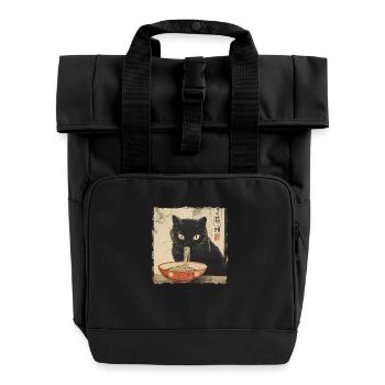 Anime Japanisch Kunst Schwarze Katze Ramen Ukiyo-e - Rolltop Rucksack mit zwei Griffen - Schwarz - Vorne