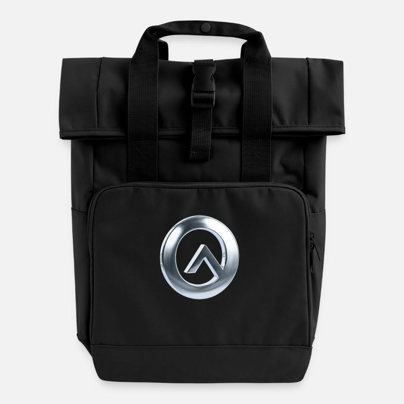 Metallic chrome A Look, Simple Elegance - Roll Top Backpack with Two Handles - black