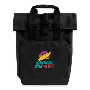 Stay Wild Stay Retro Surf - Rolltop Rucksack mit zwei Griffen - Schwarz - Vorne