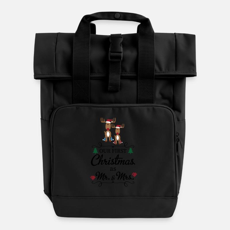 Christmas - Roll Top Backpack with Two Handles - black
