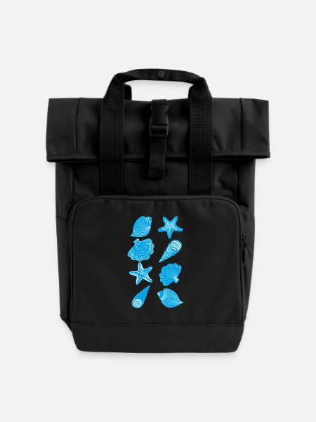 Muscheln und Seesterne - Rolltop Rucksack mit zwei Griffen - Schwarz