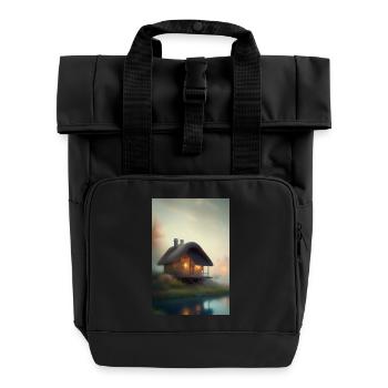 Charming lakeside cabin - Roll Top Backpack with Two Handles - black - Front