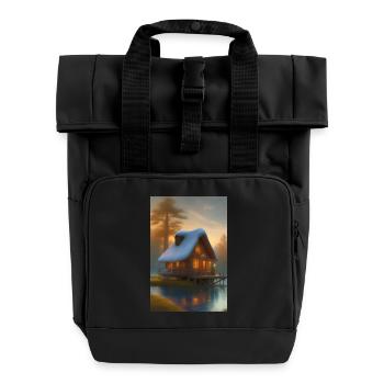 Charming lakeside cabin - Roll Top Backpack with Two Handles - black - Front