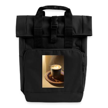 Coffee, coffee beans - Roll Top Backpack with Two Handles - black - Front