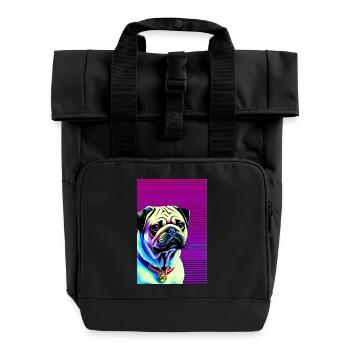 Mops Hund - Rolltop Rucksack mit zwei Griffen - Schwarz - Vorne