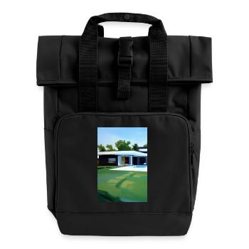 Weiße Villa mit Pool - Rolltop Rucksack mit zwei Griffen - Schwarz - Vorne