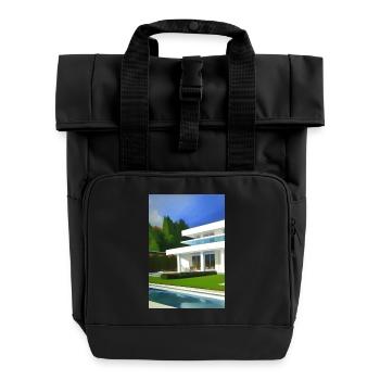 Weiße Villa mit Pool - Rolltop Rucksack mit zwei Griffen - Schwarz - Vorne