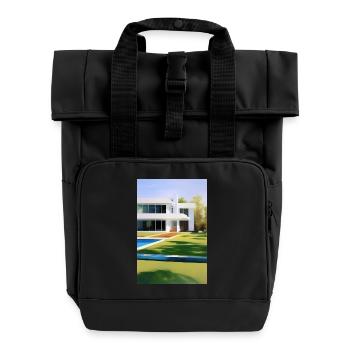 Weiße Villa mit Pool - Rolltop Rucksack mit zwei Griffen - Schwarz - Vorne