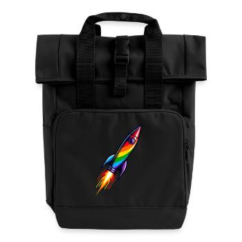 Rainbow Rocket | Rocket launch - Roll Top Backpack with Two Handles - black - Front