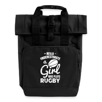 Never underestimate a rugby girl - Roll Top Backpack with Two Handles - black - Front