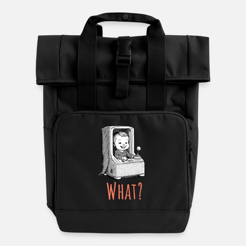 Arcade Baby - What? - Roll Top Backpack with Two Handles - black