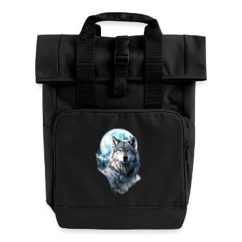 Wolf Moon Forest - Roll Top Backpack with Two Handles - black - Front
