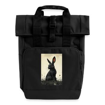 Night rabbit in the fog - Roll Top Backpack with Two Handles - black - Front