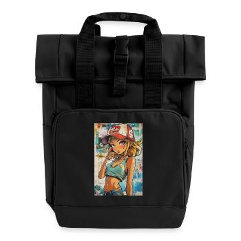 Graffiti Animegirl - Rolltop Rucksack mit zwei Griffen - Schwarz - Vorne