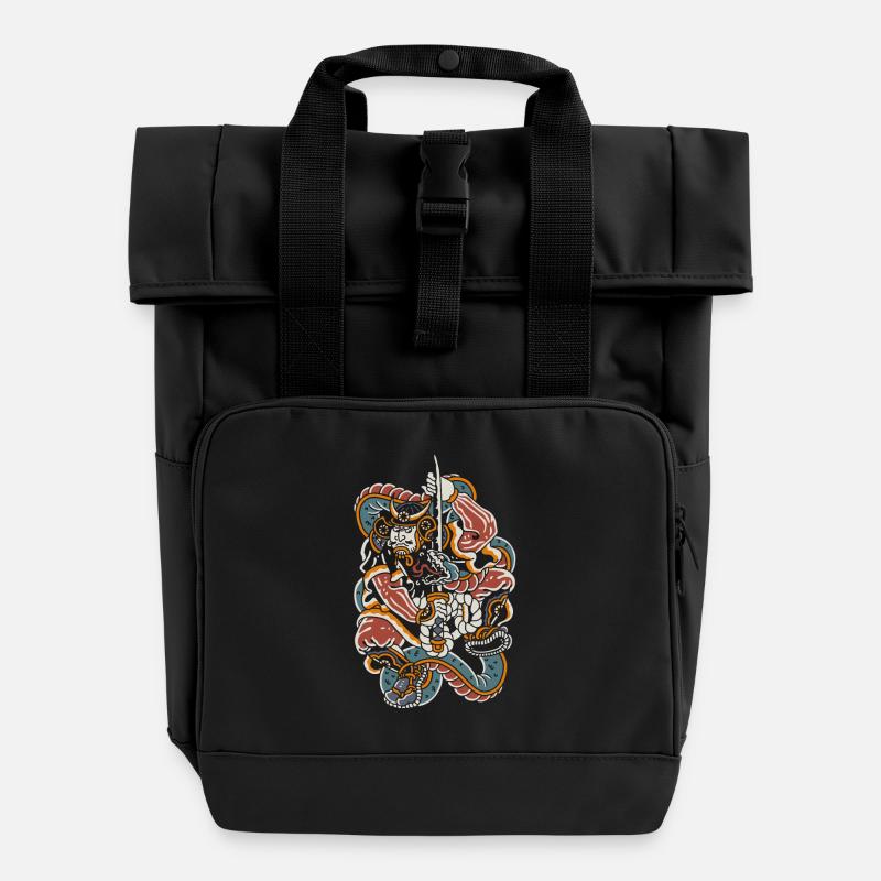 01 SCHLANGEN-SAMURAI - Rolltop Rucksack mit zwei Griffen - Schwarz
