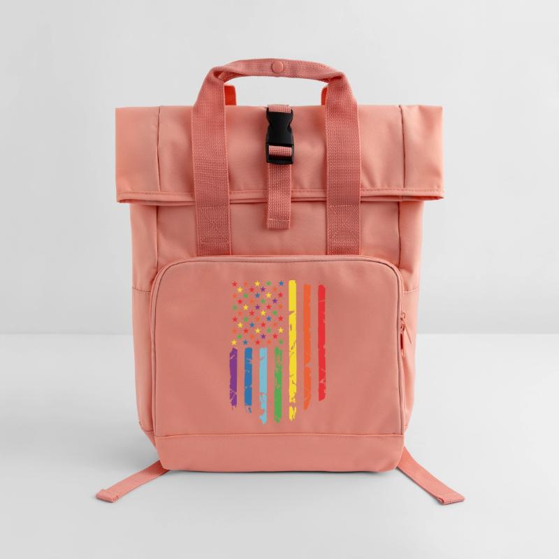 Rainbow flag with star pattern Roll Top Backpack with Two Handles