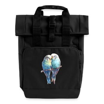 Budgie pair - Roll Top Backpack with Two Handles - black - Front