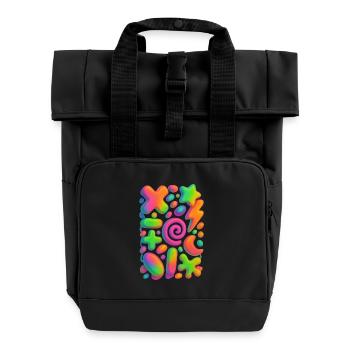 Neon Fusion – 3D Formenchaos in grellen Farben - Rolltop Rucksack mit zwei Griffen - Schwarz - Vorne