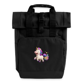 Bund glitzerndes und pupsendes Einhorn - Rolltop Rucksack mit zwei Griffen - Schwarz - Vorne