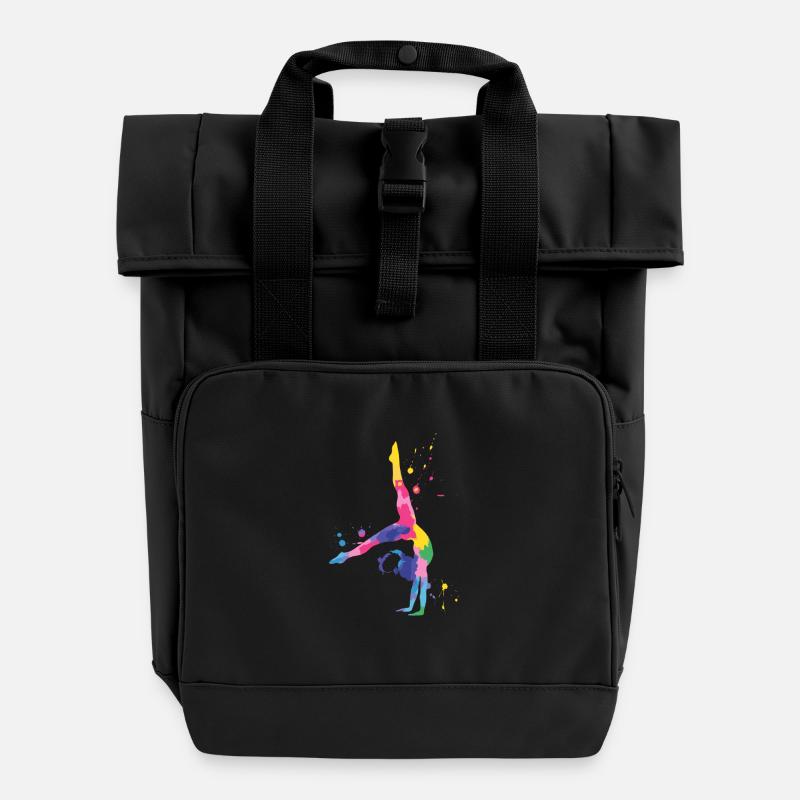 Gymnastik Bunt und Kraftvoll - Rolltop Rucksack mit zwei Griffen - Schwarz