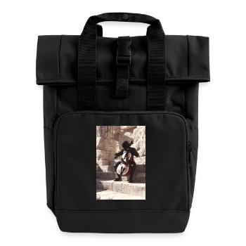 Futuristic Astronaut Playing Cello on Stones - Roll Top Backpack with Two Handles - black - Front