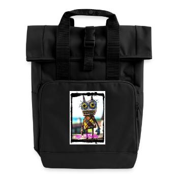 Poupée de chiffon colorée avec un visage curieux - Sac à dos Roll Top à deux anses - noir - Devant