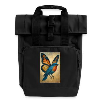 Fliegender Vogel mit Schmetterlingsflügeln - Rolltop Rucksack mit zwei Griffen - Schwarz - Vorne