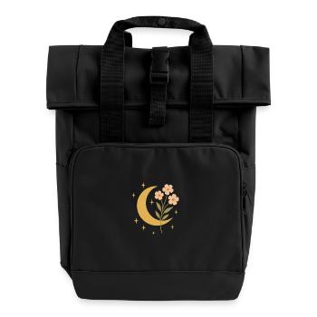 Mond und Blumen Illustrationsdesign - Rolltop Rucksack mit zwei Griffen - Schwarz - Vorne