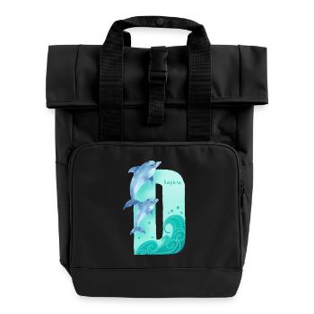 Whimsical Alphabet. Letter D. Blue Dolphin design. - Roll Top Backpack with Two Handles - black - Front