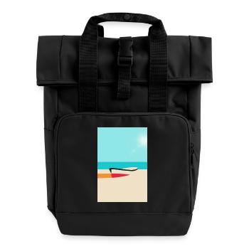 Boot am Strand – Sommer Sonne Meer - Rolltop Rucksack mit zwei Griffen - Schwarz - Vorne