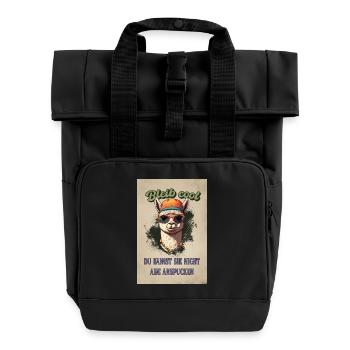 Lama Spruch – Bleib cool, lustiges Fun Shirt - Rolltop Rucksack mit zwei Griffen - Schwarz - Vorne