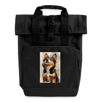 Illustration of a dog - Roll Top Backpack with Two Handles - black - Front
