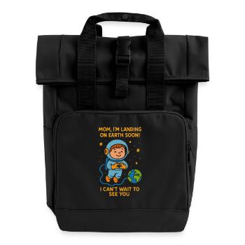 Mama Ich Lande Bald Baby Junge Weltraum Schwangerschaft - Rolltop Rucksack mit zwei Griffen - Schwarz - Vorne