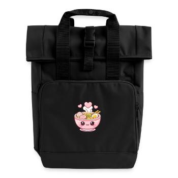 Kawaii Ramen Bowl - Rolltop Rucksack mit zwei Griffen - Schwarz - Vorne