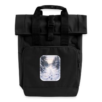 Winter Forest Path Morgenschein - Roll Top Backpack with Two Handles - black - Front